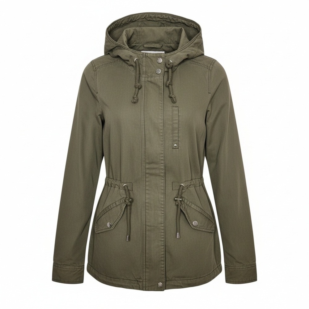 H&M DIVIDED Khaki‎ Green Hooded Utility Anorak Jacket Women Size 4 - Picture 6 of 12